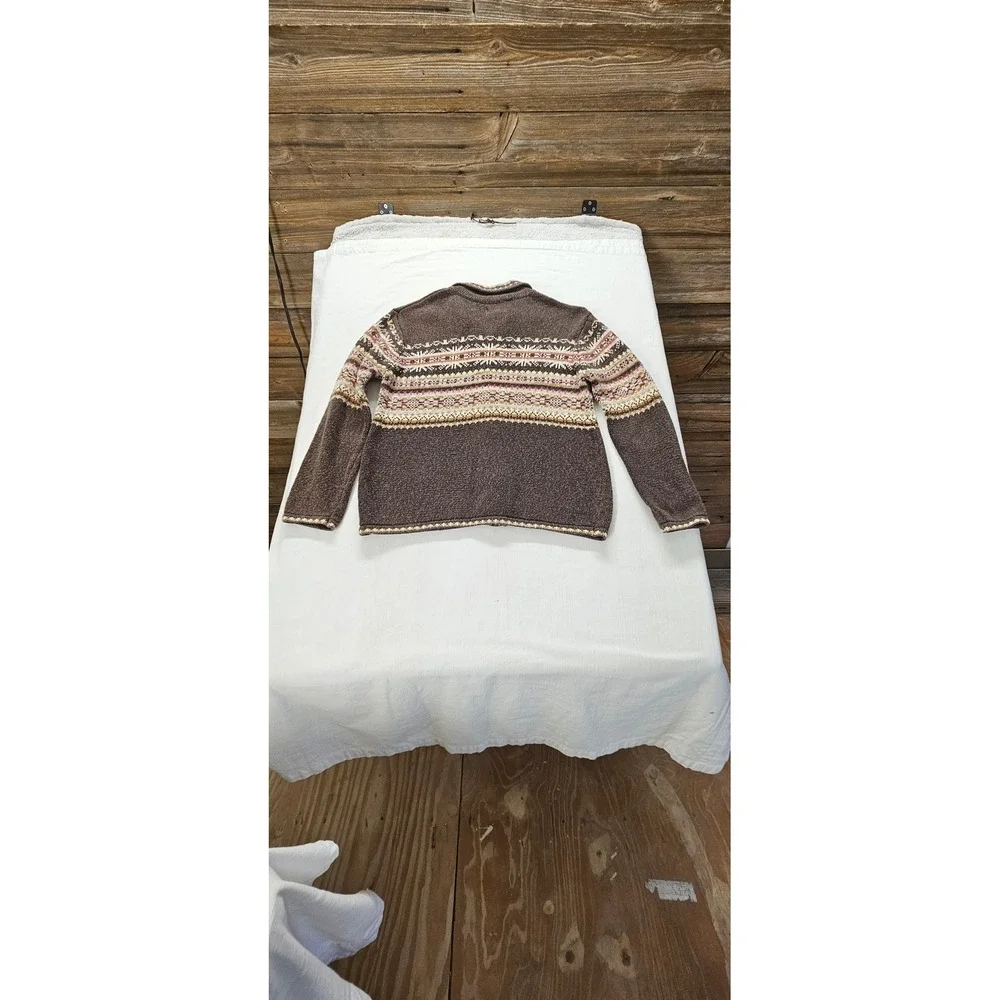 Heirloom Collectibles Brown Fair Isle Full Zip Cardigan Sweater Womens Small